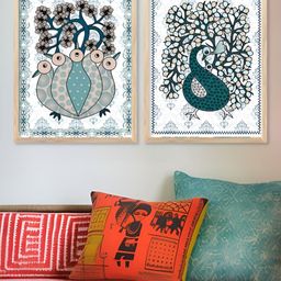 Kotart White & Blue 2 Piece Floral and Botanical Wooden Wall Arts-picture-2