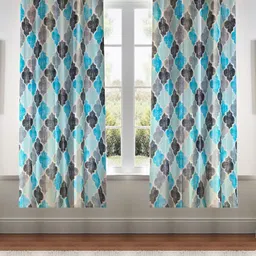 Kanodia Poly Fab Blue & White Set of 2 Geometric Room Darkening Window Curtain-image-38