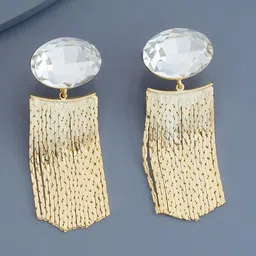 Kushal's Fashion Jewellery Gold Plated CZ Studded Geometric Drop Earrings-17