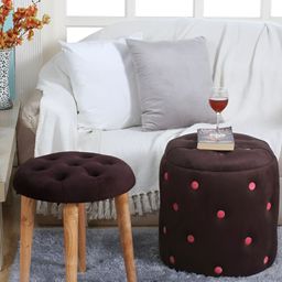 Shadowkart Coffee Brown & Pink Velvet Cylindrical Ottomans-image-39