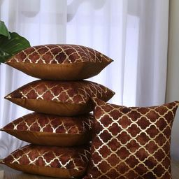 Homerz Maroon & Gold-Toned 5 Pieces Embroidered Velvet Square Cushion Covers-38
