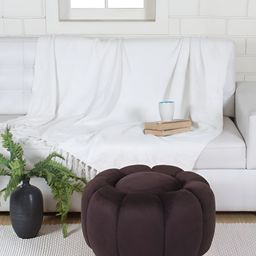 Shadowkart Coffee Brown Tufted Round Velvet Ottoman-image-9