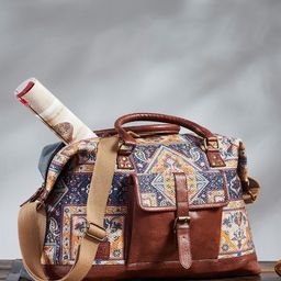 Mona B Blue & Brown Large Duffel Bag with Outside Pocket and Stylish Design-26