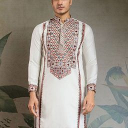 ODETTE Floral Embroidered Mandarin Collar Sequinned Straight Kurta-picture-39