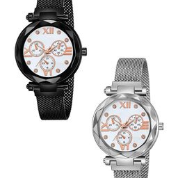 CSAMON Women Pack of 2 Analogue Watch Mina White Dial Black Silver Maganet-image-86