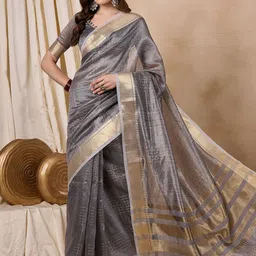 KAVINDI Woven Design Zari Organza Banarasi Saree-image-28