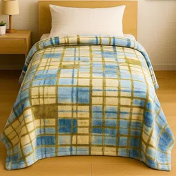 Signature Blue Checked Heavy Winter 380 GSM Single Bed Blanket-picture-44