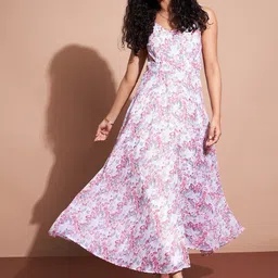 DressBerry Floral Print Georgette A-Line Maxi Dress-image-62