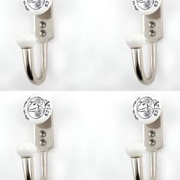 IndianShelf Silver Toned & White 4 Pieces Printed Ceramic Wall Hooks-image-46