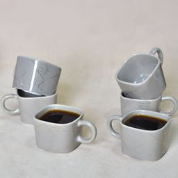 THE HOME CO. Grey & Brown 7 Pieces Printed Ceramic Matte Cups With Tray image 2