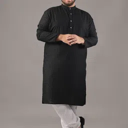 SOJANYA PLUS Size Embroidered Chikankari Band Collar Pure Cotton Straight Kurta-picture-17