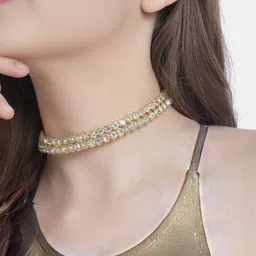 MANSIYAORANGE Gold-Plated Double Line American Diamond Stone Adjustable Choker Necklace-picture-34