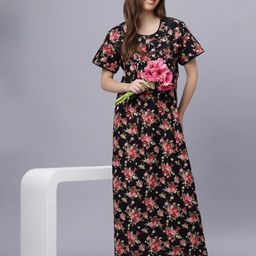 QUIRA Printed Round Neck Maxi Nightdress-image-36