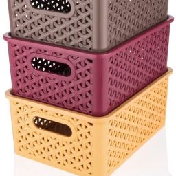 Plastic 3 Pieces Medium Size Multipurpose Solitaire Storage Basket with Lid Storage Basket-33