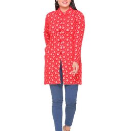 WOOL 4U Floral Printed Woollen Longline Cardigan-image-46