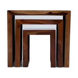 Royaloak Brown 3 Pieces Rectangle Shaped Wooden Nesting Tables image 4
