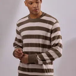 Espanshe Men Striped Pullover with Fuzzy Detail-image-13