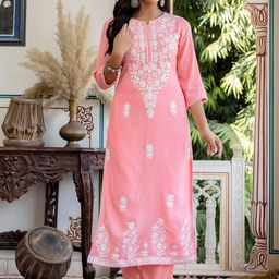 KALINI Embroidered Round Neck Top With Trousers Co-Ords-image-56