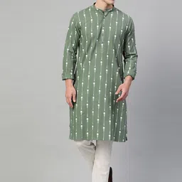 TIGER SNAKE Men Striped Festive Cotton Straight Kurta-picture-11