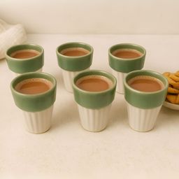 Unravel India 6 Piece White & Green Hand Painted Ceramic Matte Kulladhs-image-8
