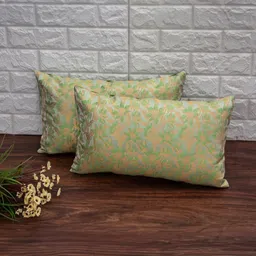 RoyalDeco Olive Green & Gold-Toned Set of 2 Ethnic Motifs Rectangle Cushion Covers-picture-6