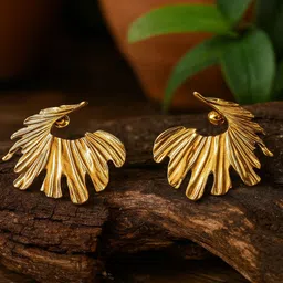 Jewelz Gold-Plated Textured Leaf Shaped Studs-image-34