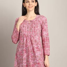 Rajnandini Floral Jaipuri Printed Tie-Up Neck Pure Cotton A-Line Kurti-44