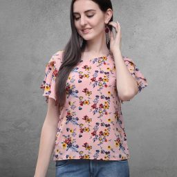 Pack of 2 Casual Butterfly Sleeves Floral Print Women Pink Top-image-3