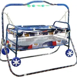 Blue cradle with mosquito net and wheels Bassinet-43
