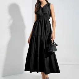 jash creation Women Fit and Flare Black Maxi/Full Length Dress-picture-9