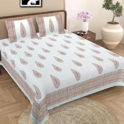 baithak krafts Multicolor Floral 300 TC Cotton Queen Sized Bedsheet With 2 Pillow Covers-picture-28