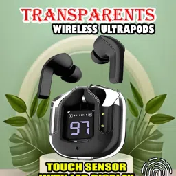 crecro Ultrapod Bluetooth Earbuds Headset Crystal Transparent Design,LED Display P68 Smart Headphones-picture-8