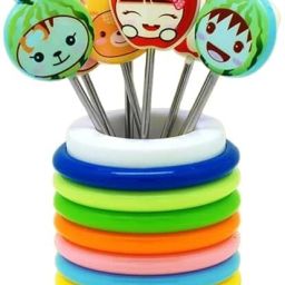 Fruit Fork for Kids – Pack of 8 Pcs Fork Set with Ring Stand Ceramic Fruit Fork-37