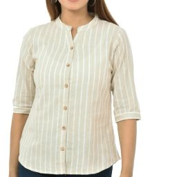 Women Regular Fit Striped Button Down Collar Casual Shirt-image-99