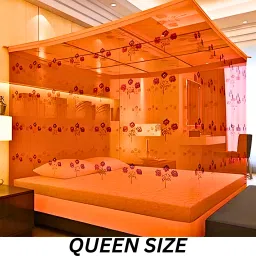 HDPE - High Density Poly Ethylene Adults Washable HD Flower Printed Orange Colour Queen Size Mosquito Net-image-72