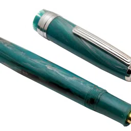 Click Falcon Tealblue Marble Eyedropper With Chrome Trims & Fine Nib Fountain Pen-image-53