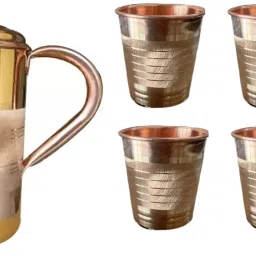 VPSK water copper jug with 2 copper glass (capacity : 2 liter ) with 4 glass Jug Glass Set-image-52