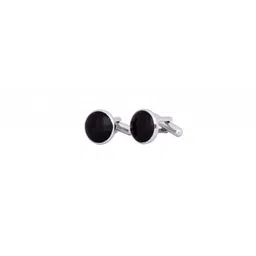 The Tie Hub Men Black & Silver-Toned Topen Round Brass Cufflink-image-31