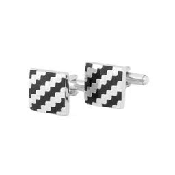 The Tie Hub Men Silver-Toned & Black Square Waves Cufflinks-image-79