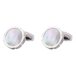 The Tie Hub Silver-Toned & White Cufflink-image-63