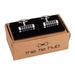 The Tie Hub Rhodium-Plated Striped Brass Rectangular Cufflink-42