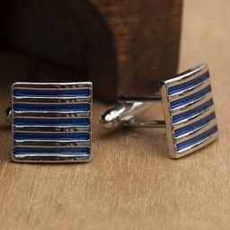 Peora Silver-Toned & Blue Square Cufflinks-42