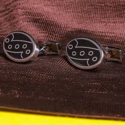 JEWEL JUNCTION Silver-Toned & Black Textured Oval Cufflinks-image-77