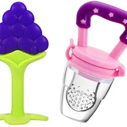 Fruit Shape Teether for Baby 3-12 Mths ,Baby Fruit Nibbler BPA Free Combo Pack Teether and Feeder-23
