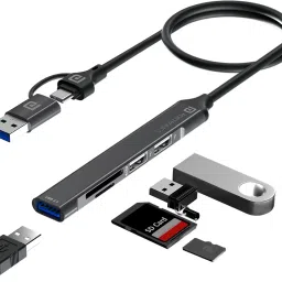 Portronics Mport 31 Plus USB Hub (5-in-1), USB & Type-C Plugs, USB 3.0 & 2.0, Card Reader USB Hub-4