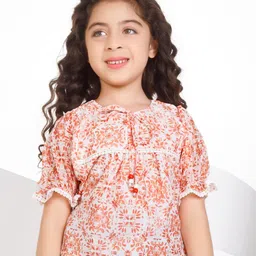 Peppermint Floral Print Tie-Up Neck Puff Sleeve Chiffon Top-image-68