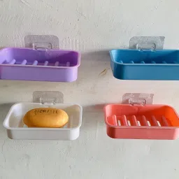 pack of 4 Multipurpose Kitchen Bathroom Shower Storage Rack with Magic Sticker Plastic Wall Shelf-image-2