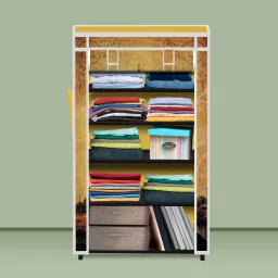 5 Shelf Foldable Collapsible Wardrobe Storage Organizer Almirah Cloth Rack Carbon Steel Collapsible Wardrobe-image-4