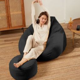kam's lieu 4XL Bean Bag with Footrest | Ready To Use Faux Leather Teardrop Bean BagWith Bean Filling image 2