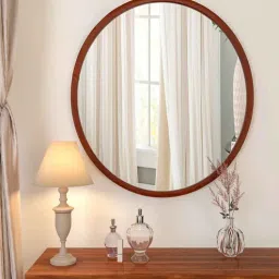 homscape Minimalist Walnut Finish Wooden Round Wall Mirror-picture-43